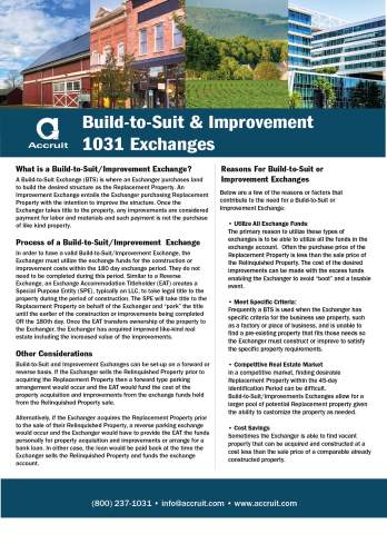 Basic Overview of Build-to-Suit and Improvement 1031 Exchange