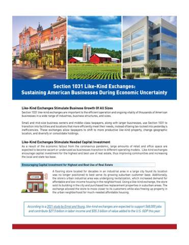 FEA Coalition - Section 1031: Sustaining American Businesses During Economic Uncertainty