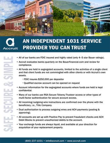 Accruit an independent service provider of 1031 exchanges