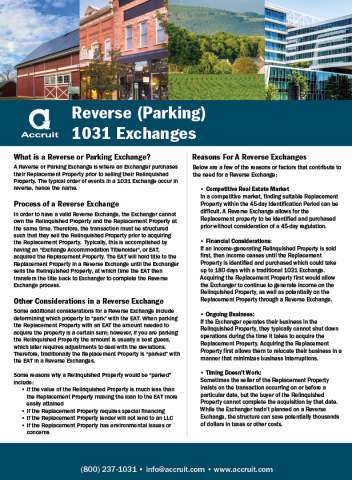 Accruit 1031 exchange qualified intermediary explaining a reverse exchange