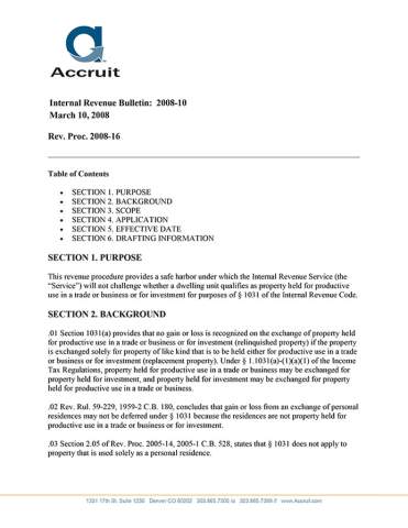 Download PDF Rev. Proc. 2008-16: Exchanges of Vacation Homes