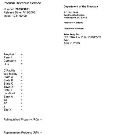 IRS Private Letter Ruling PLR 200329021 IRS Private Letter Ruling PLR 200329021