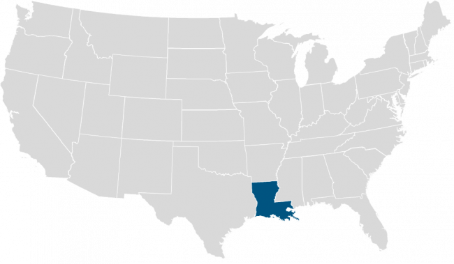 us map with Louisiana highlighted in blue to indicate IRS relief for 1031 exchange and other tax deadlines