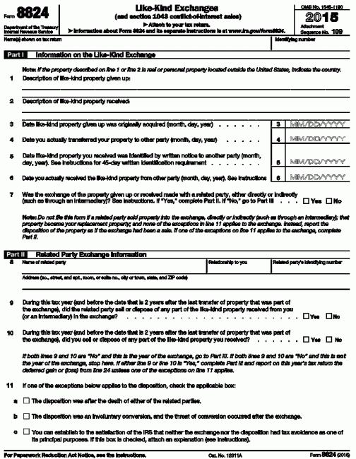IRS Form 8824 for Like Kind Exchanges
