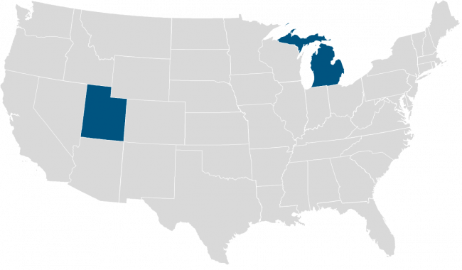 united states map with Utah and Michigan highlighted